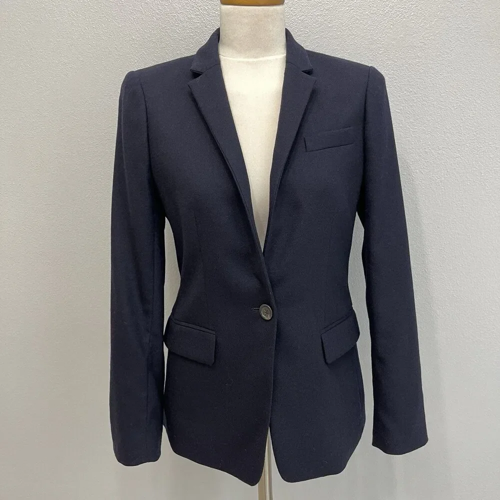 J. Crew J.Crew Regent Women's Blazer Size 4 Navy Blue 98% Wool Long Sleeve